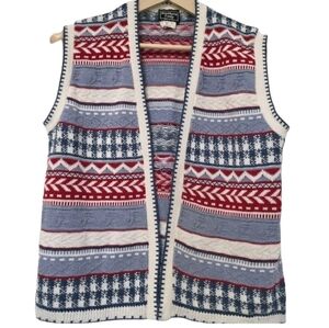 Vintage Fisherman Nostalgic Sweater Vest  Womens Size Med Patriotic Blue Red